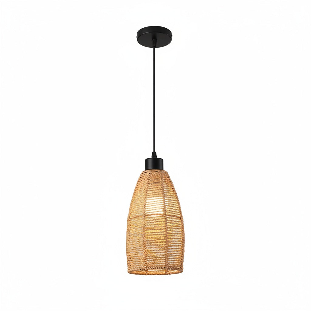 Suspension Corde Tressée Naturelle Style Bohème - vue produit sur fond blanc