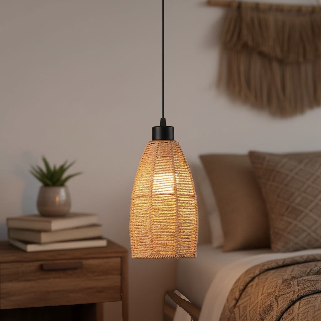 Suspension Corde Tressée Naturelle Style Bohème mise en ambiance dans un intérieur