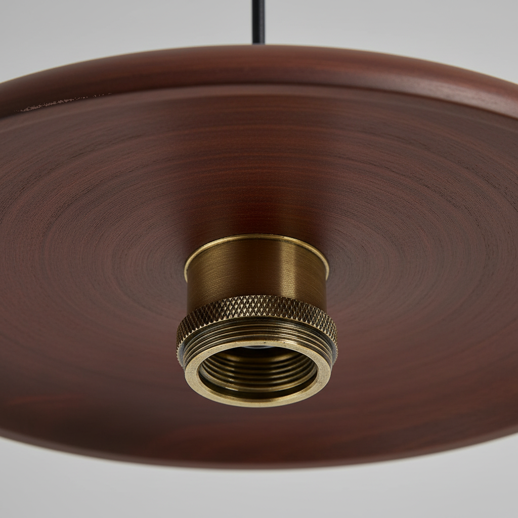 Suspension Disque Bois Acajou Massif Japandi Design - gros plan sur les détails de fabrication