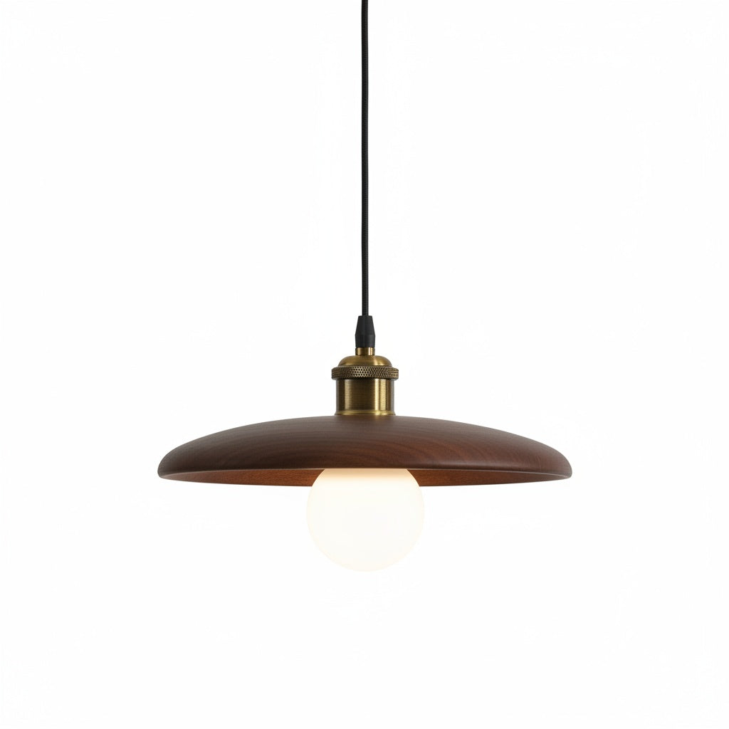 Suspension Disque Bois Acajou Massif Japandi Design - vue produit sur fond blanc