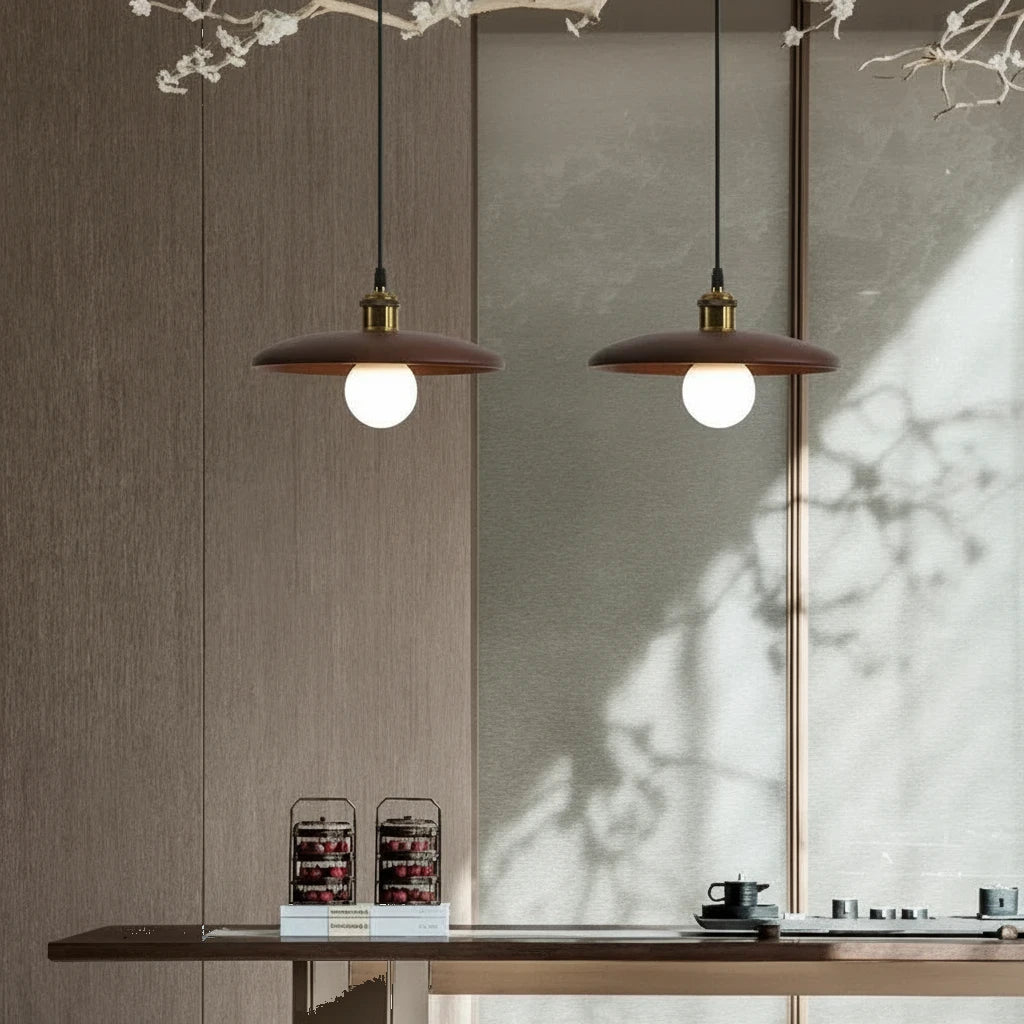 suspension-disque-bois-acajou-massif-japandi-e27 highlight Image
