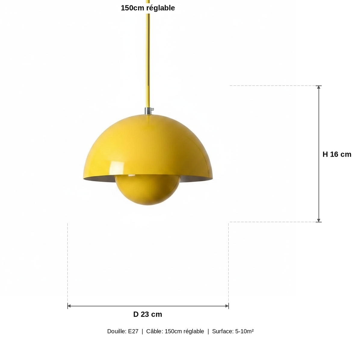 Suspension Dôme Métal Colorée Moderne - schéma des dimensions