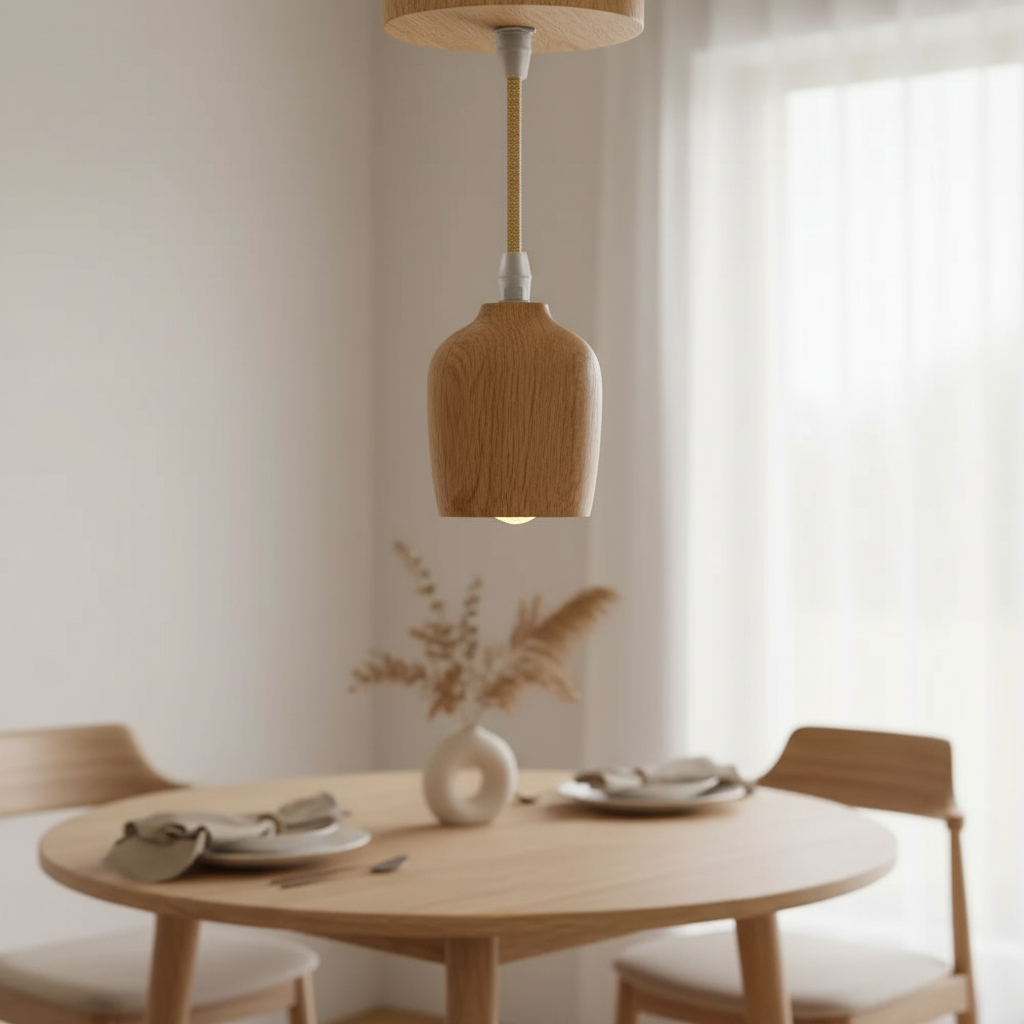 Suspension Douille Bois Naturel Minimaliste Scandinave mise en ambiance dans un intérieur
