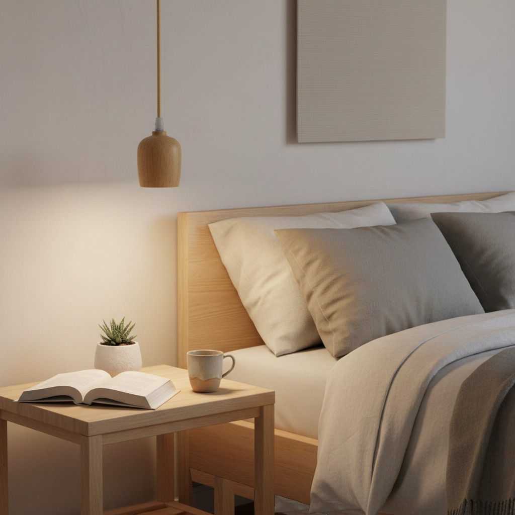 Suspension Douille Bois Naturel Minimaliste Scandinave en situation décorative