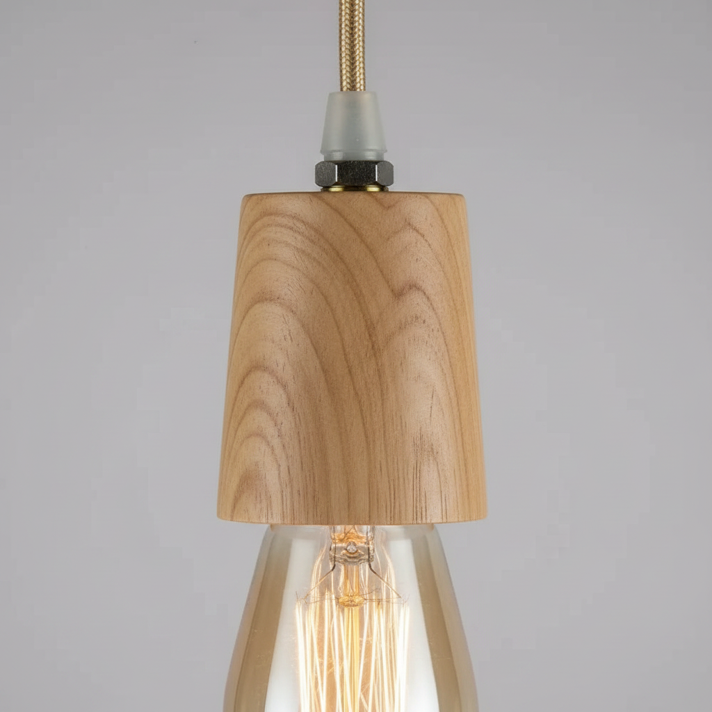 Suspension Douille Bois Naturel Minimaliste Vintage - gros plan sur les détails de fabrication