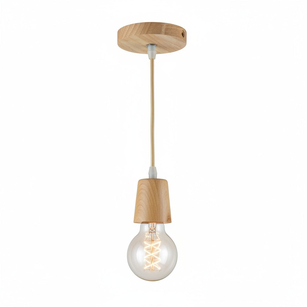 Suspension Douille Bois Naturel Minimaliste Vintage - vue produit sur fond blanc