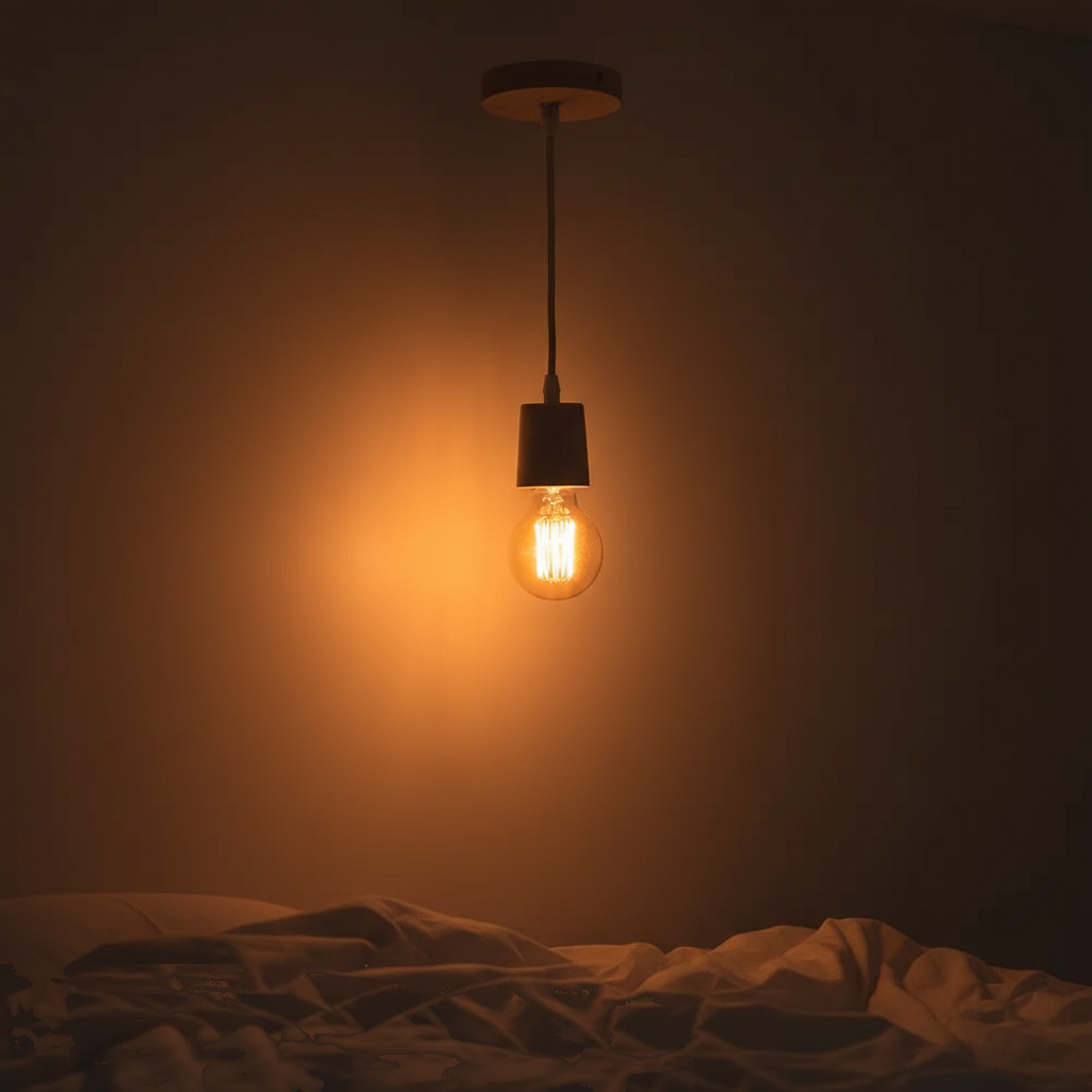 Suspension Douille Bois Naturel Minimaliste Vintage allumée diffusant sa lumière