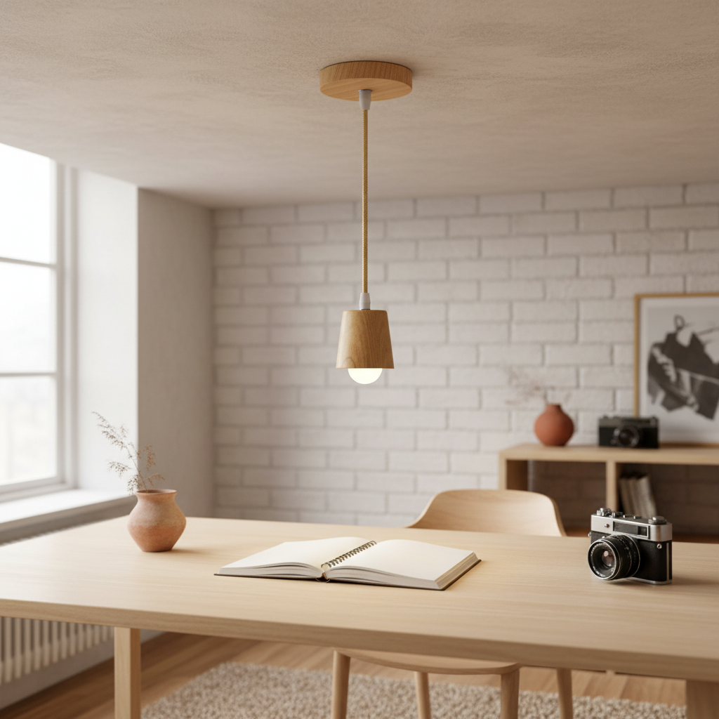 Suspension Douille Bois Naturel Minimaliste Vintage en situation décorative
