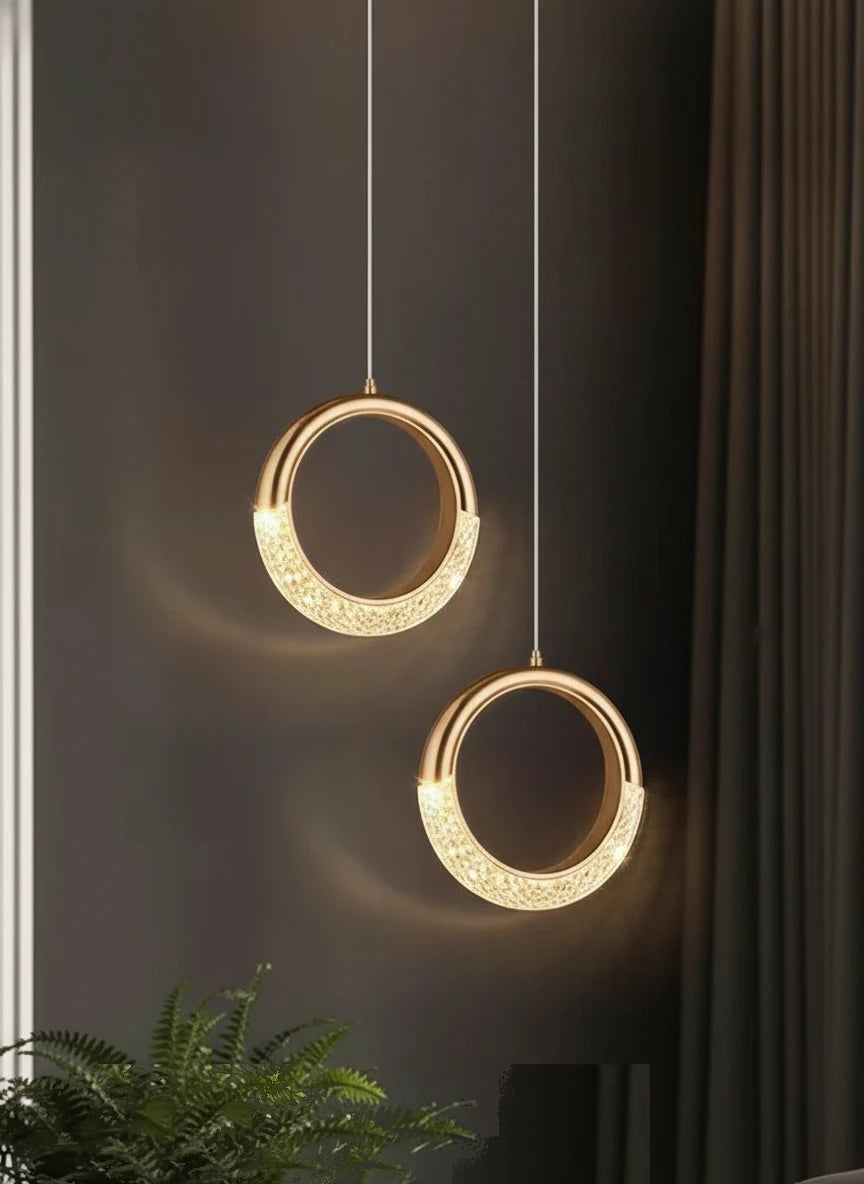 suspension-duo-anneaux-led-cristal-acrylique-dore section4 Image