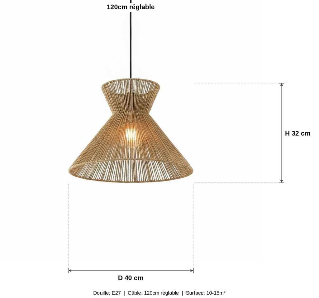 Suspension Évasée Corde Tressée Naturelle — measures default