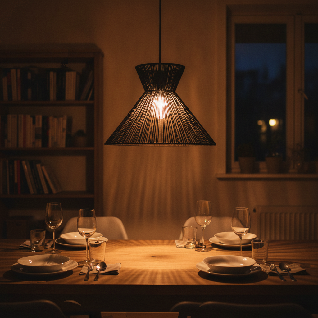 Suspension Évasée Corde Tressée Noire — lit