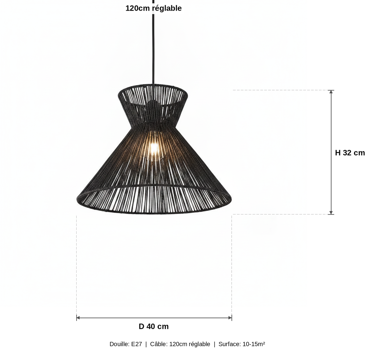 Suspension Évasée Corde Tressée Noire — measures default