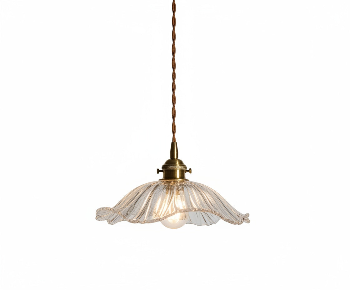 Suspension Fleur Verre Festonné Transparent Vintage - vue produit sur fond blanc