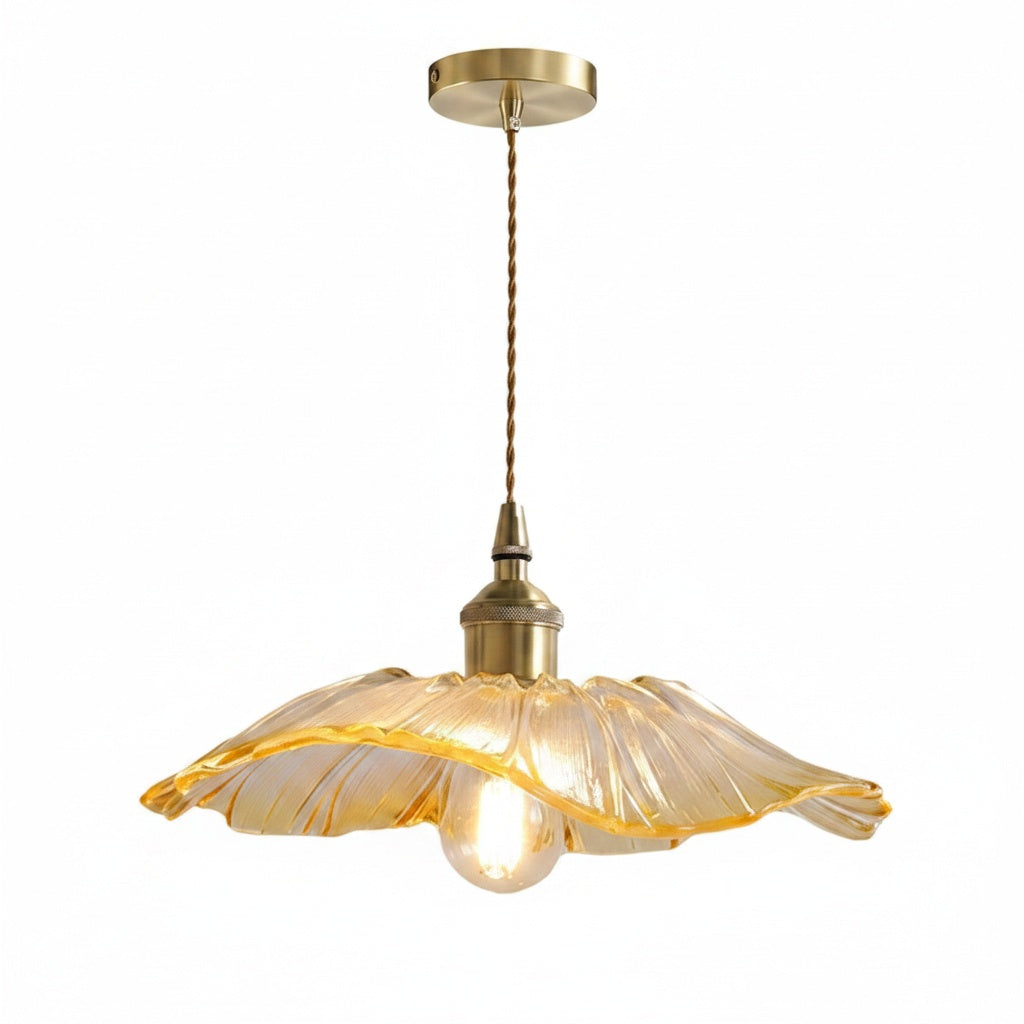Suspension Fleur Verre Nervuré Transparent Vintage - vue produit sur fond blanc