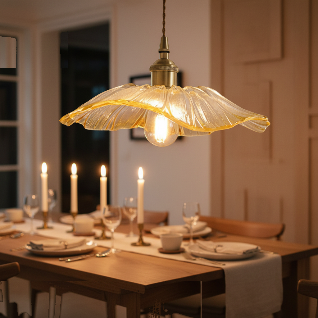 Suspension Fleur Verre Nervuré Transparent Vintage mise en ambiance dans un intérieur