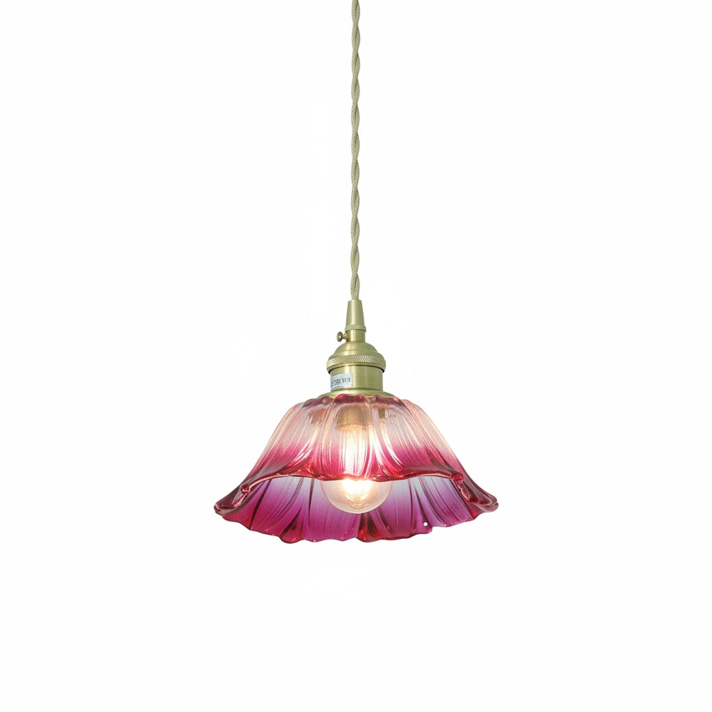 Suspension Fleur Verre Vintage Rose et Violet - vue produit sur fond blanc