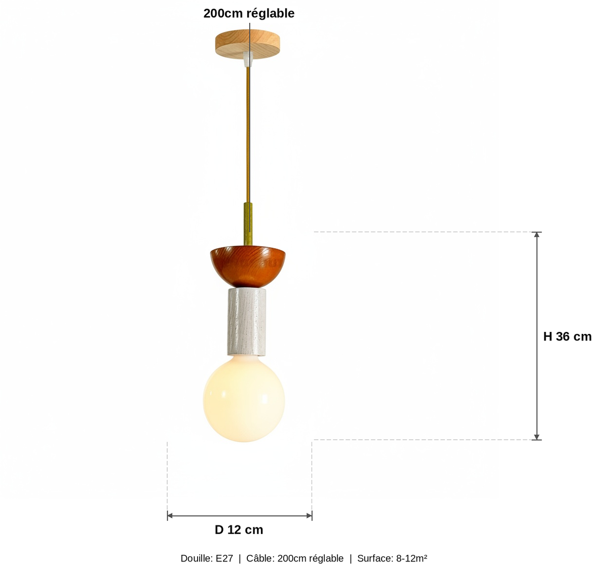 Suspension Globe Bois Style Nordique - schéma des dimensions