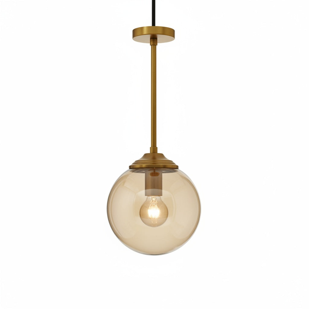 Suspension Globe Verre Ambré Métal Doré - vue produit sur fond blanc (variante v3)