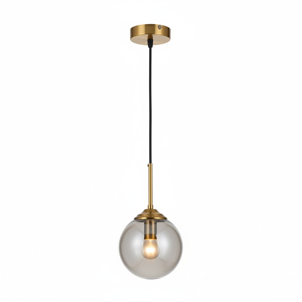 Suspension Globe Verre Fumé Design Doré - vue produit sur fond blanc