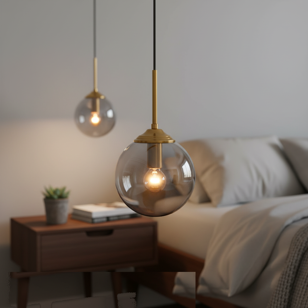 Suspension Globe Verre Fumé Design Doré mise en ambiance dans un intérieur