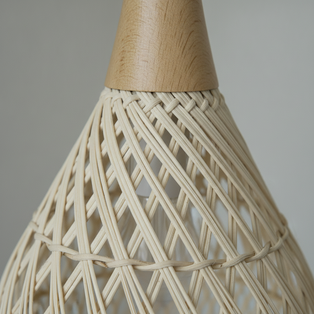 Suspension Goutte Rotin Tressé et Bois — detail