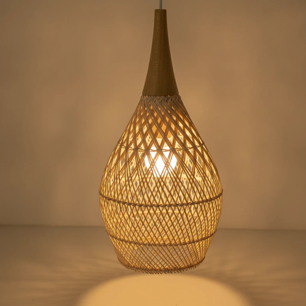 suspension-goutte-rotin-tresse-bois section4 Image