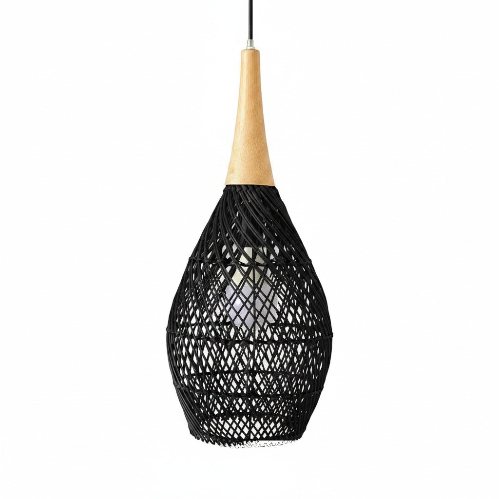 Suspension Goutte Rotin Tressé Noire et Bois — google shopping