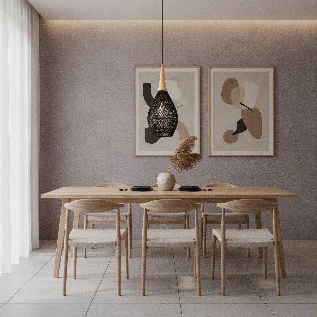 suspension-goutte-rotin-tresse-noire-bois highlight Image