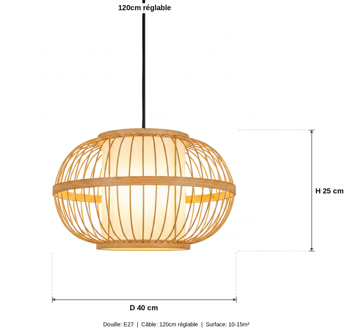 Suspension Lanterne Bambou Tressé Ronde — measures default