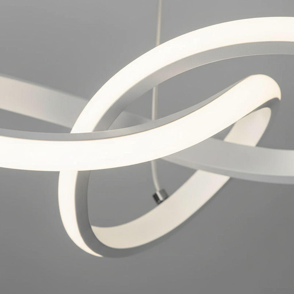 Suspension LED Design Torsadée Blanche - gros plan sur les détails de fabrication