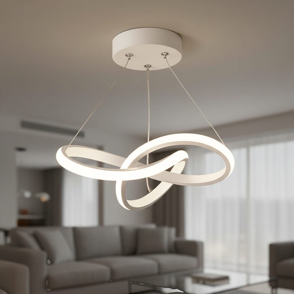 Suspension LED Design Torsadée Blanche mise en ambiance dans un intérieur