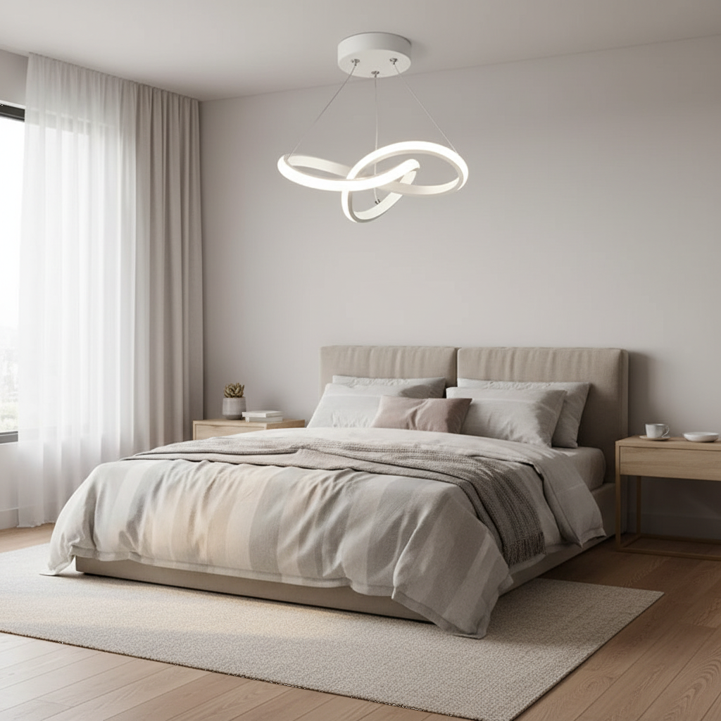 Suspension LED Design Torsadée Blanche en situation décorative