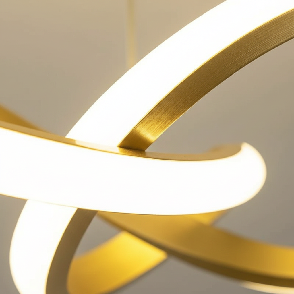 Suspension LED Dorée Torsadée Design - gros plan sur les détails de fabrication