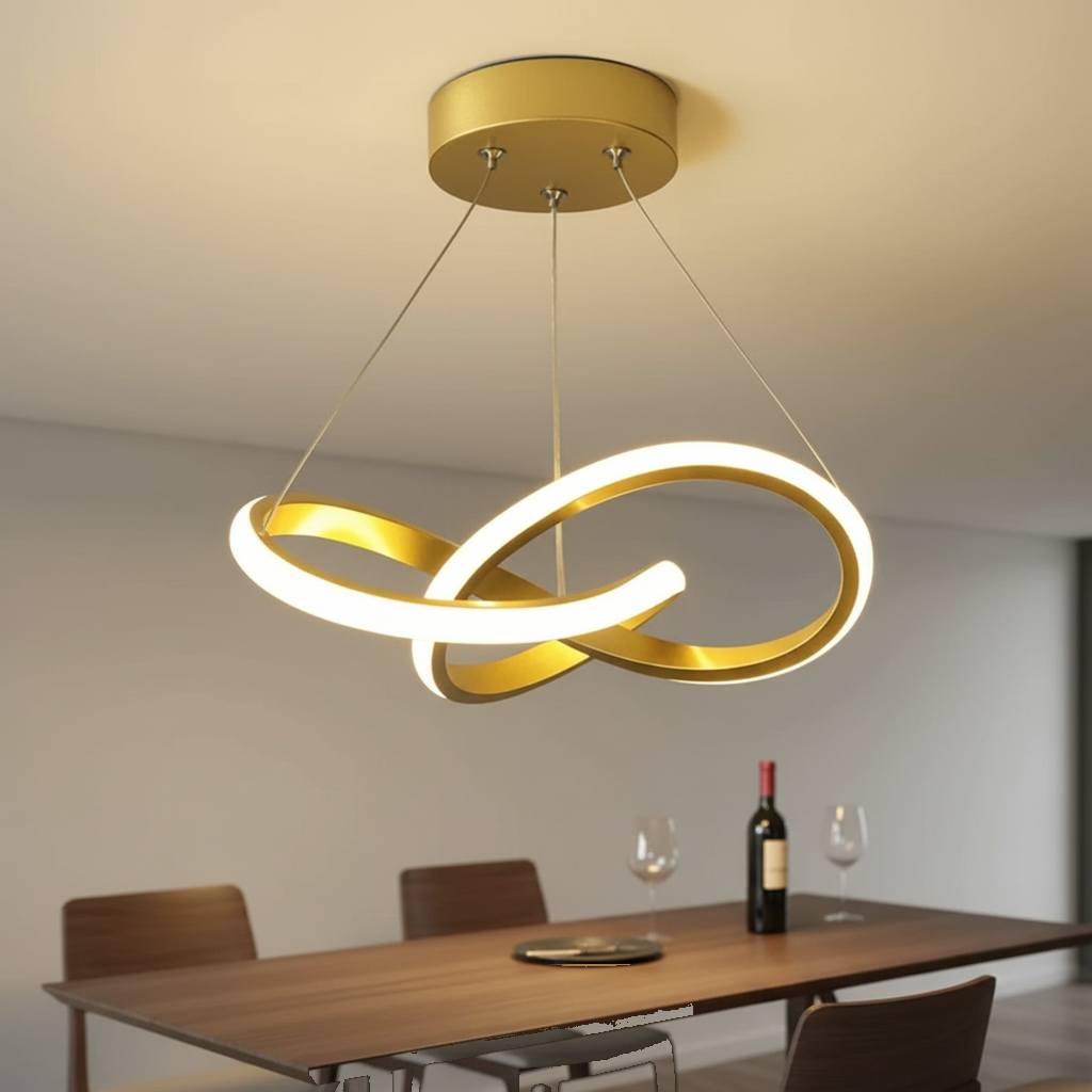 Suspension LED Dorée Torsadée Design mise en ambiance dans un intérieur
