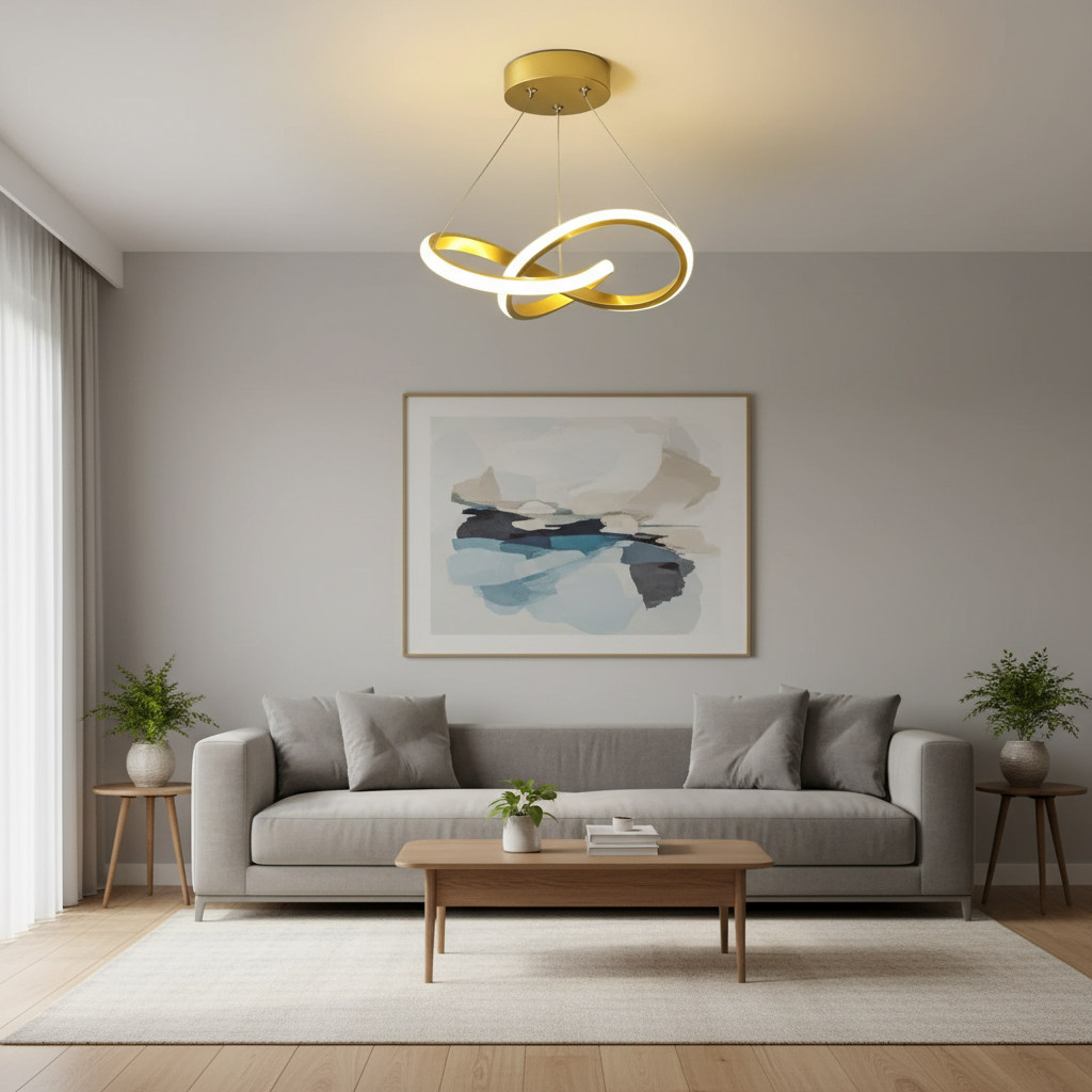 Suspension LED Dorée Torsadée Design en situation décorative