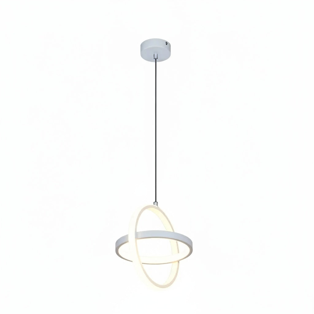Suspension LED Double Anneau Design Minimaliste Blanc - vue produit sur fond blanc