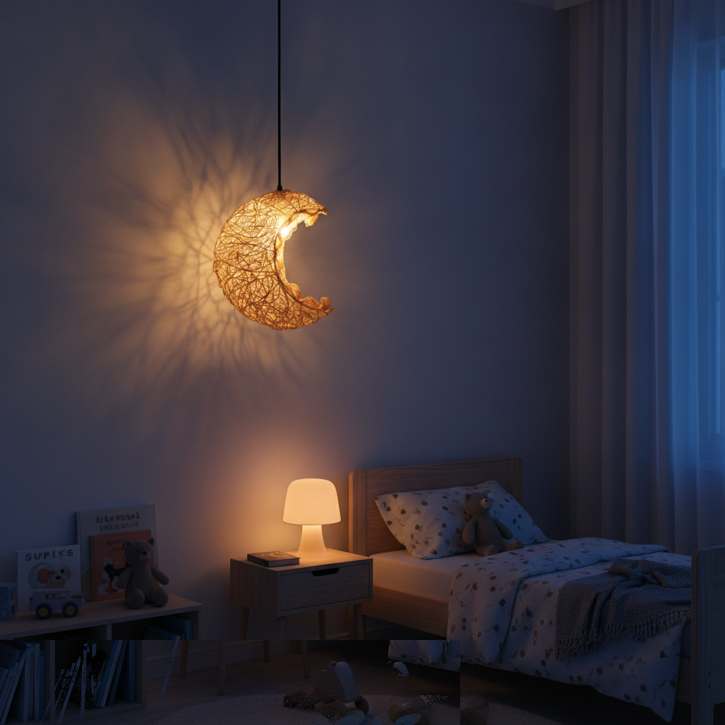 Suspension Lune Rotin Tressé Naturel — lit