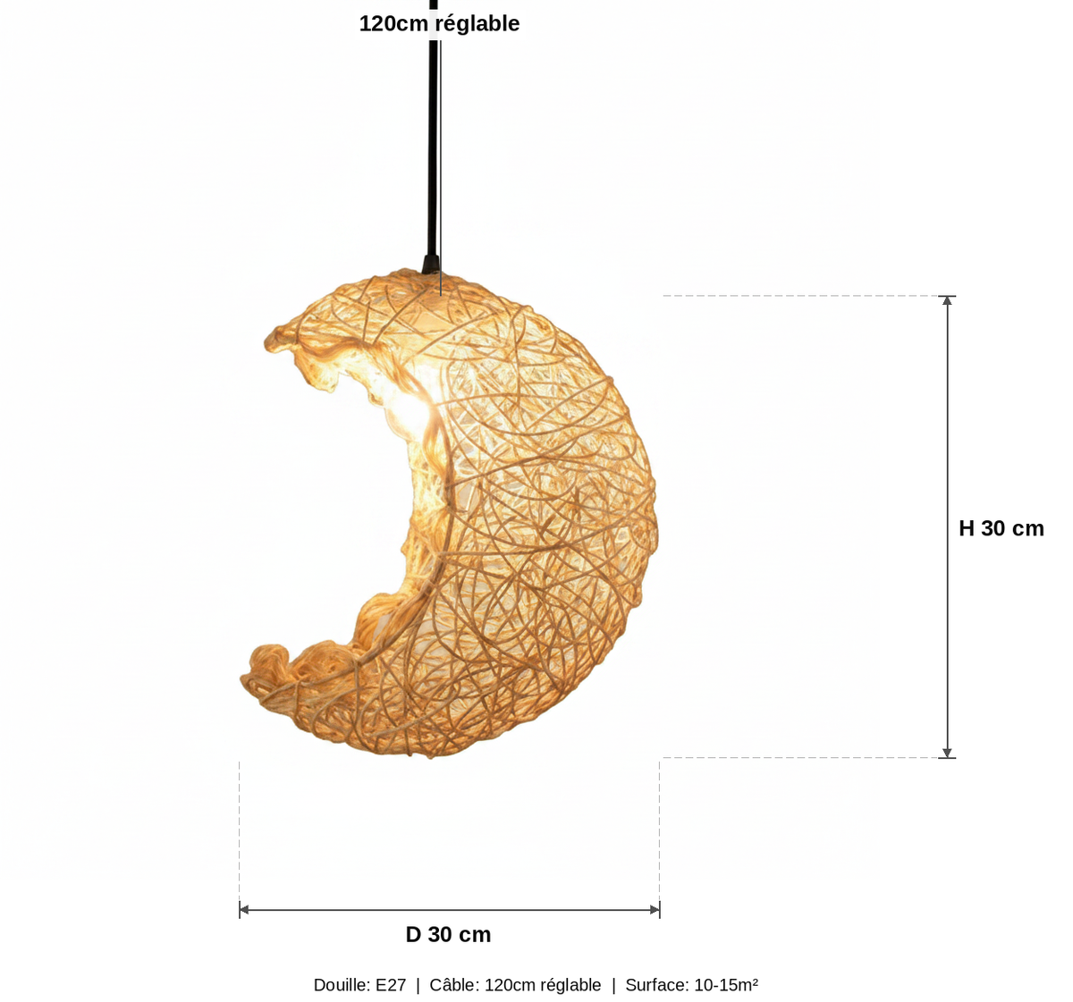 Suspension Lune Rotin Tressé Naturel — measures default