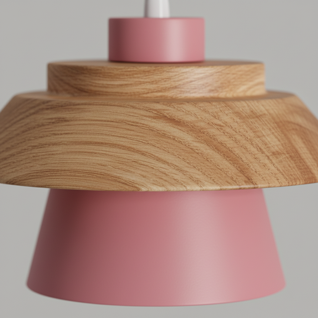 Suspension Macaron Bois et Metal Rose Nordique - gros plan sur les détails de fabrication