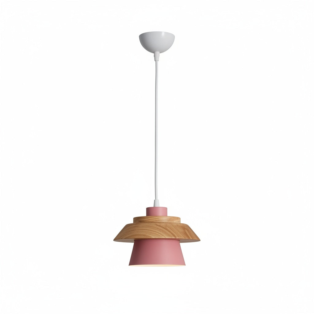 Suspension Macaron Bois et Metal Rose Nordique - vue produit sur fond blanc