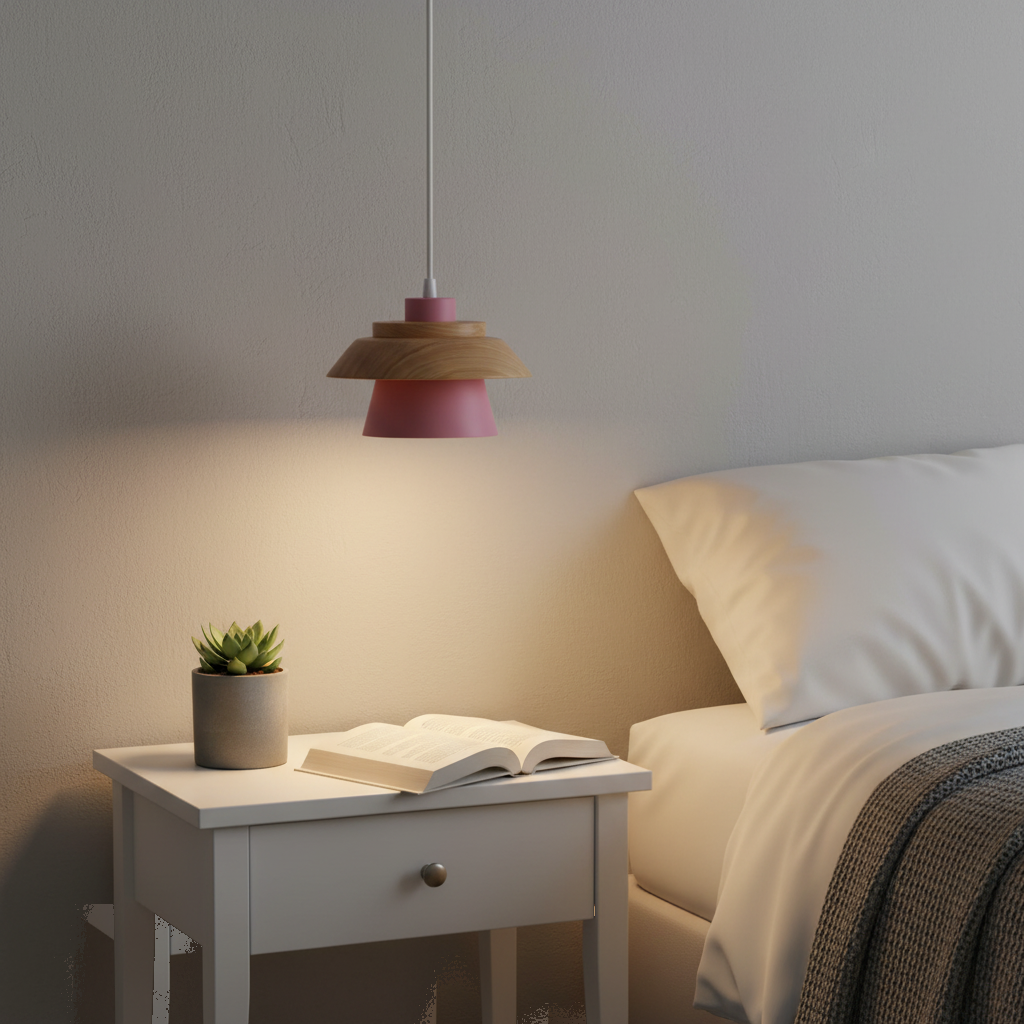 Suspension Macaron Bois et Metal Rose Nordique mise en ambiance dans un intérieur