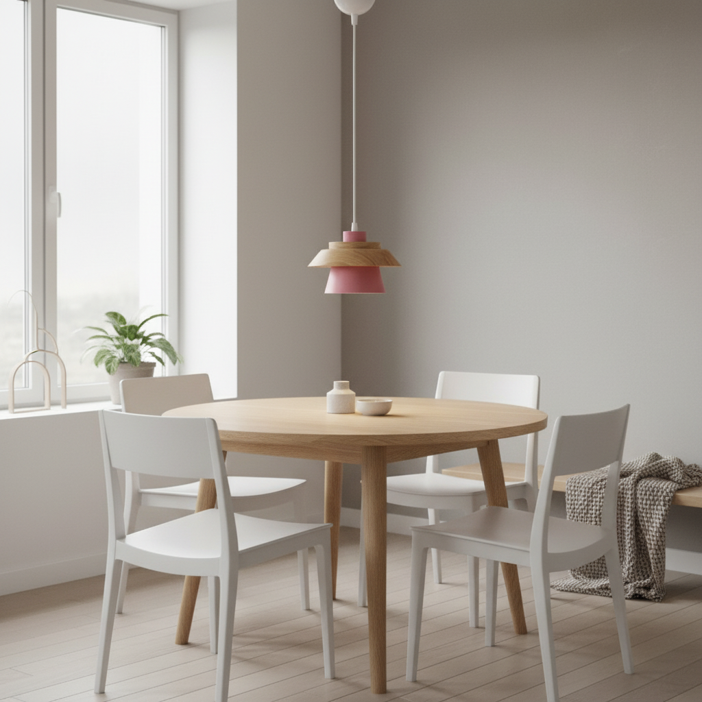 Suspension Macaron Bois et Metal Rose Nordique en situation décorative