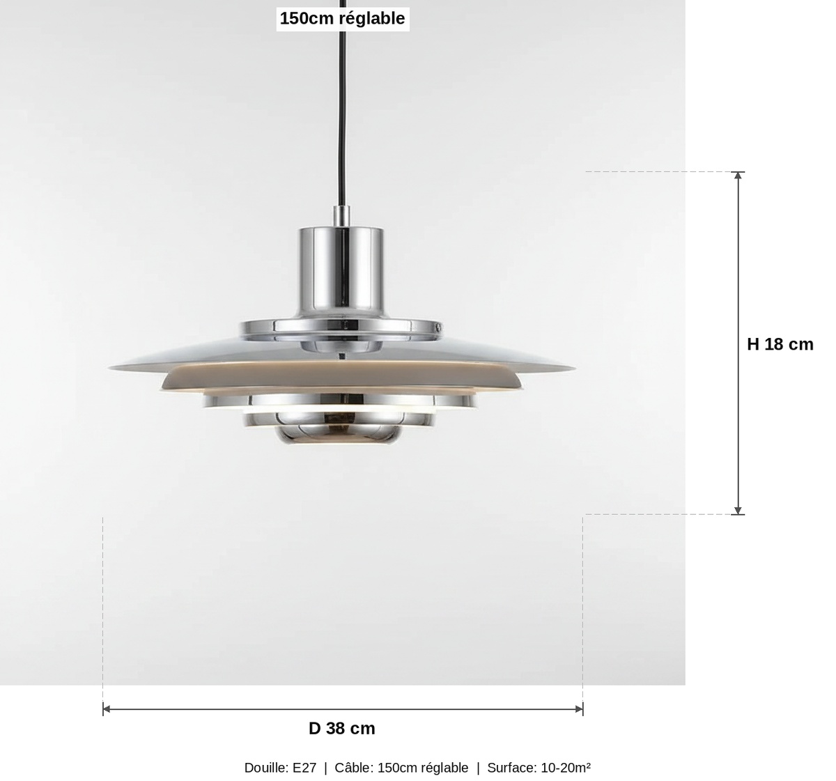Suspension Métal Argenté Design Scandinave - schéma des dimensions