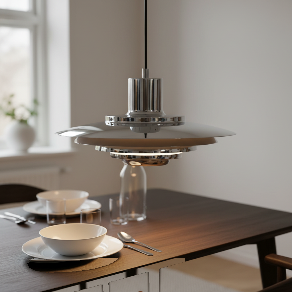 Suspension Métal Argenté Design Scandinave mise en ambiance dans un intérieur