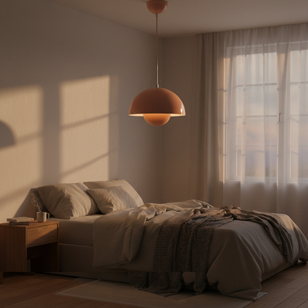 Suspension Métal Bourgeon Rose allumée diffusant sa lumière