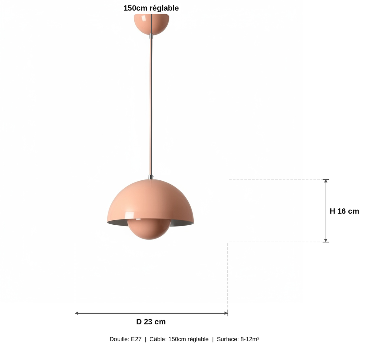 Suspension Métal Bourgeon Rose - schéma des dimensions
