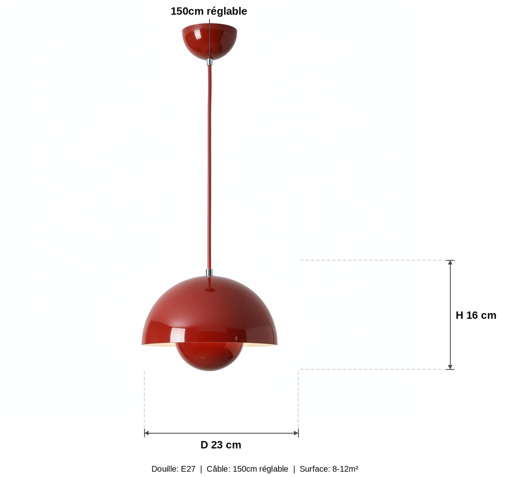Suspension Métal Flowerpot Rouge - schéma des dimensions