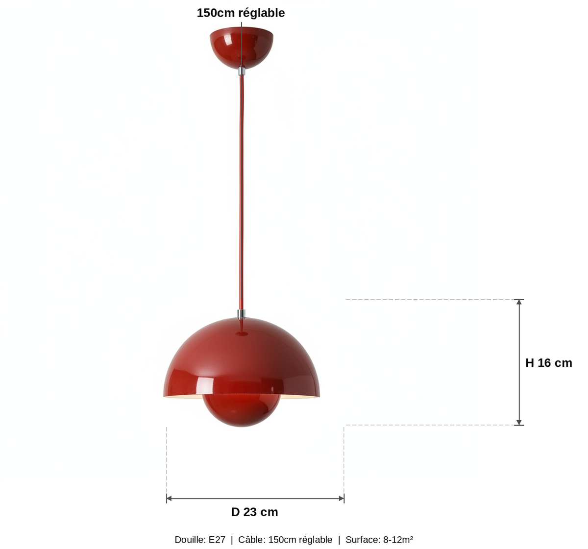 Suspension Métal Flowerpot Rouge - schéma des dimensions