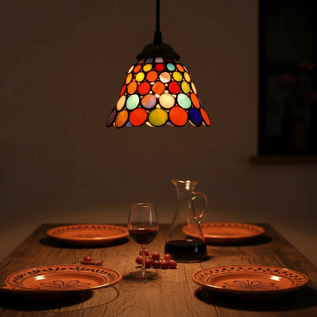 Suspension Mosaïque Verre Coloré Bohème mise en ambiance dans un intérieur