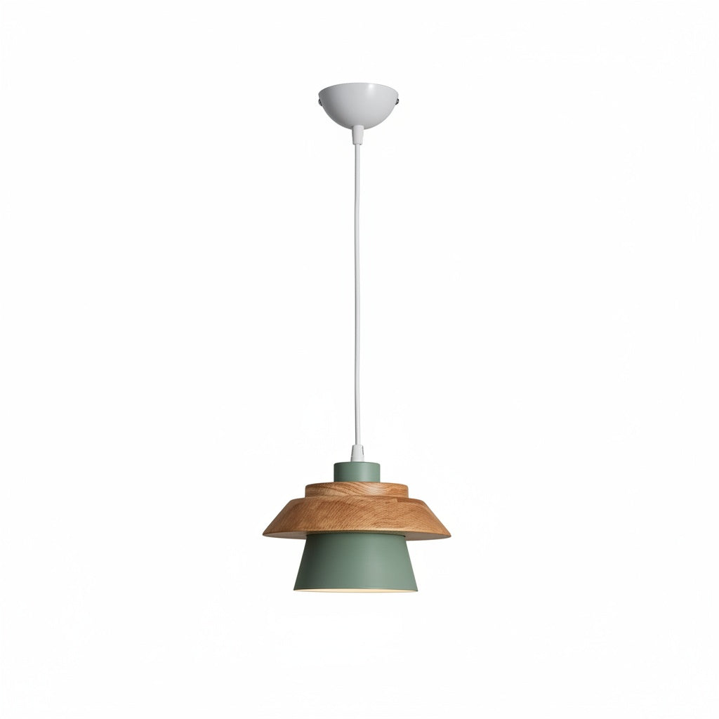 Suspension Nordique Macaron Bois et Métal Vert Sauge - vue produit sur fond blanc